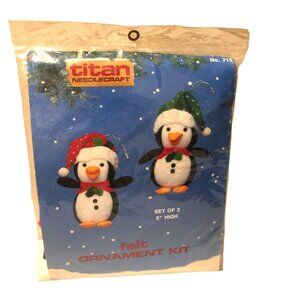 titan Needlecraft Penguin 5" Felt Ornament Kit 1987 Set of 2